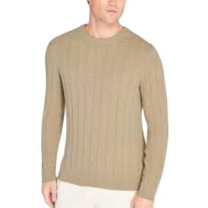 Club Monaco XL NEW Mens Ribbed Boucle Crew Neck Sweater Khaki Tan
